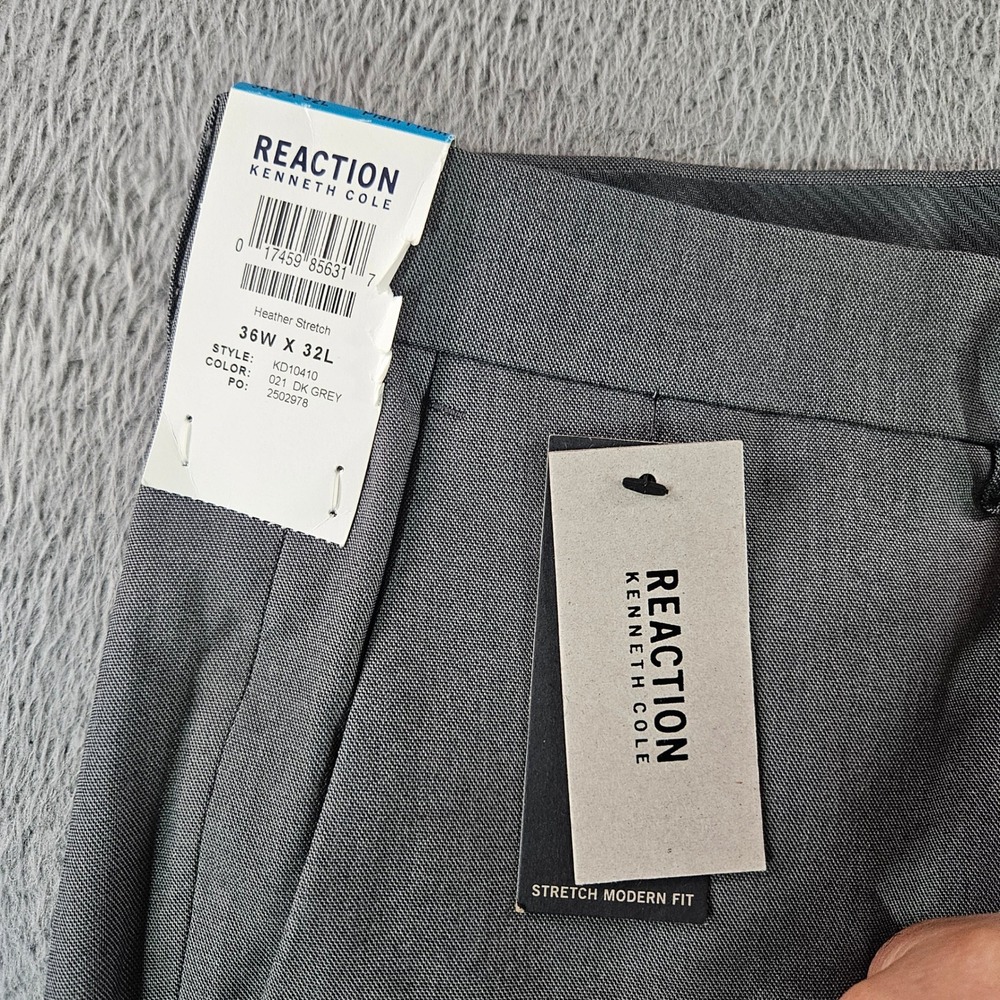 Kenneth Cole Reaction Mens Dress Pants 36x32 Dark Grey Heather Stretch NEW NWT